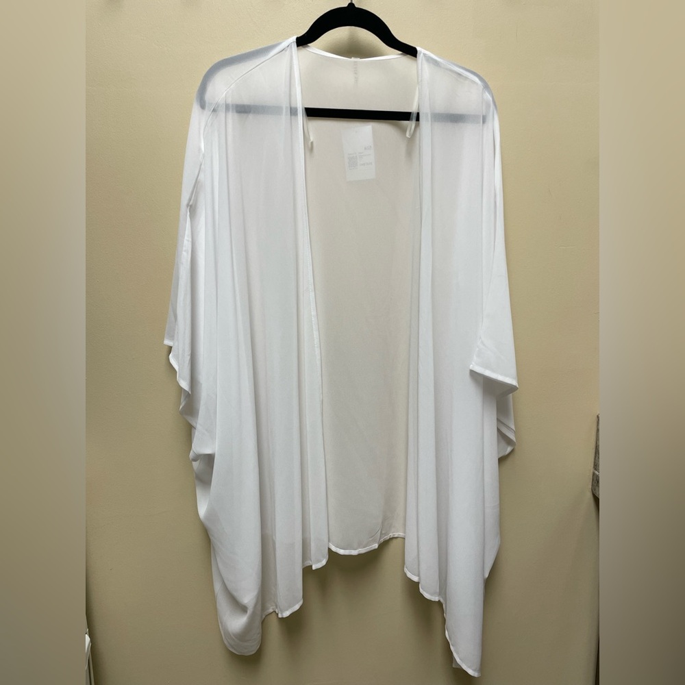 Women's White Open-Front Lightweight Kimono Cardigan